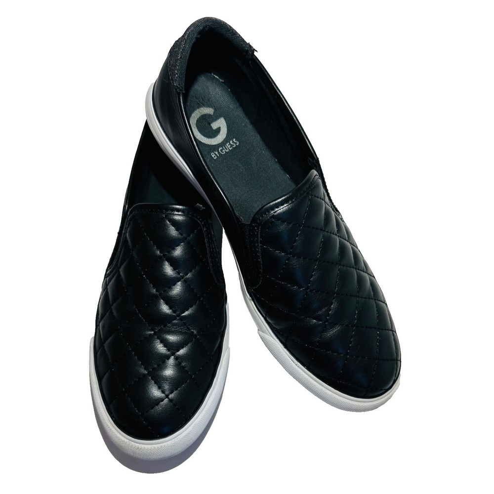 G By Guess Oak Womens 8 1/2 M Black Quilted Faux Leather Casual Slip On Sneakers